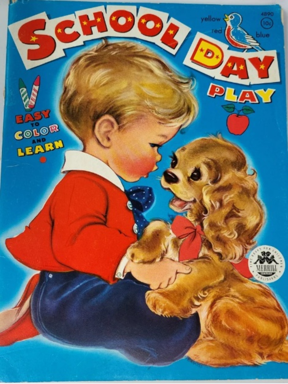 Classic Puppy Playtime Poster - Blue & Brown